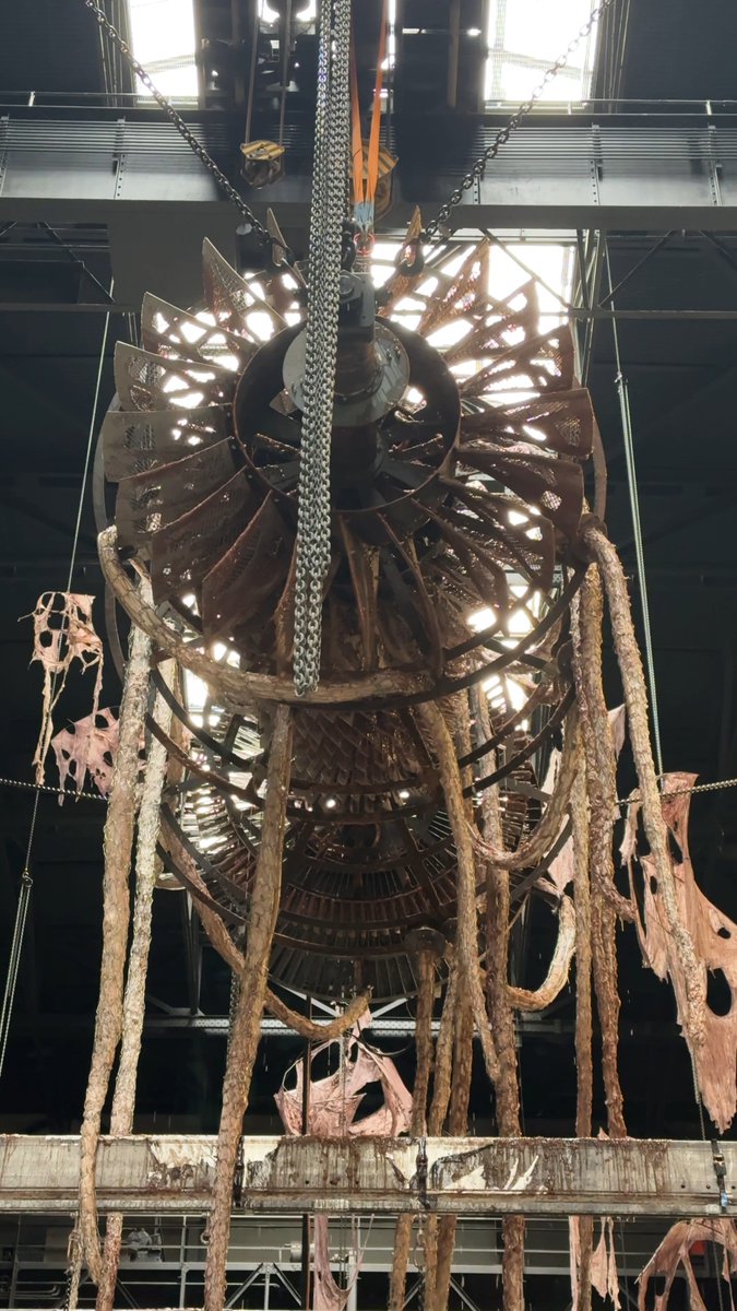 Open today at Tate Modern 🩸⚙️ 🏭 Using the building’s own history as a power station, this year’s Hyundai Commission is by South Korean artist #MireLee. Transforming the Turbine Hall with fabric hanging sculptures and epic mechanical installations, Mire Lee has reimagined Tate Modern as a living factory. Hyundai Commission: Mire Lee: Open Wound is now open at Tate Modern until 16 March 2025. In partnership with Hyundai Motor