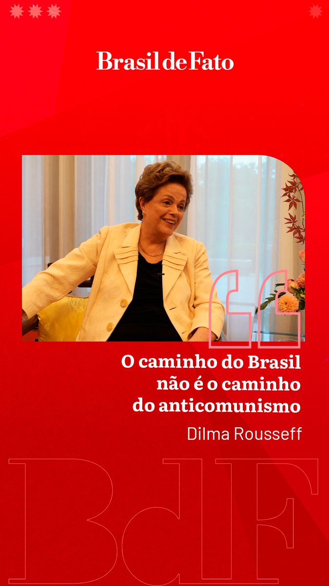 🔴 Anticomunismo no Brasil 💬 Em entrevista ao #BrasildeFato, a presidenta do Novo Banco de Desenvolvimento (NDB), Dilma Rousseff, pontuou que o anticomunismo não pode ser o caminho do Brasil.
