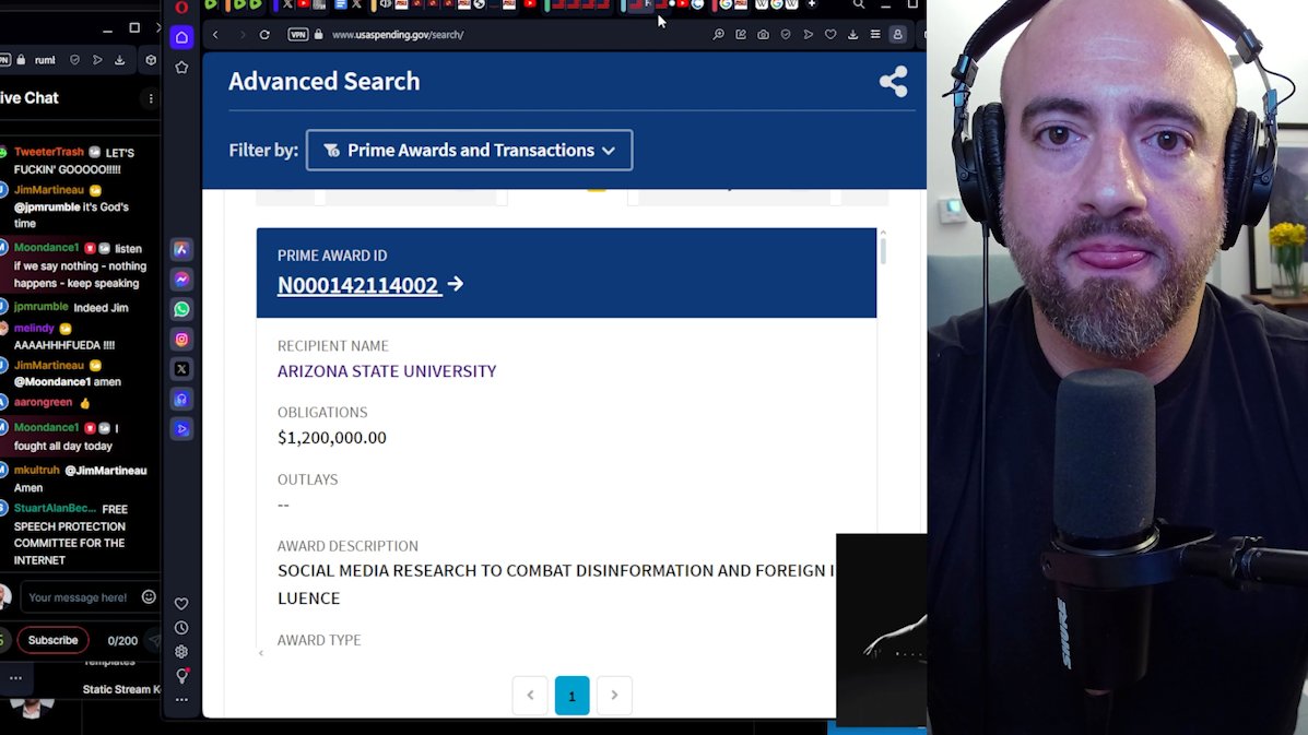 come with me on a journey into Arizona State University's role in the censorship industry, and its millions in direct funding from the Pentagon and the US State Department to censor you on social media from last night's X subscriber stream