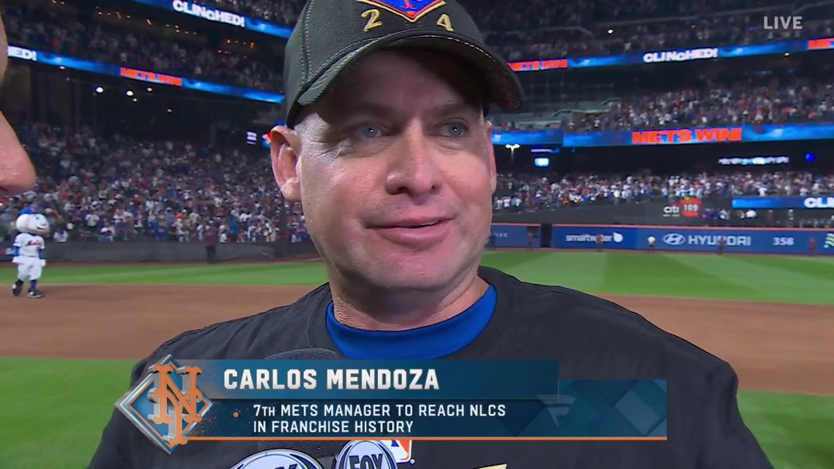 "Carlos Mendoza" mánager venezolano. Es tendencia porque metió a su equipo (los Mets de Nueva York) a la serie de campeonato de la Liga Nacional.