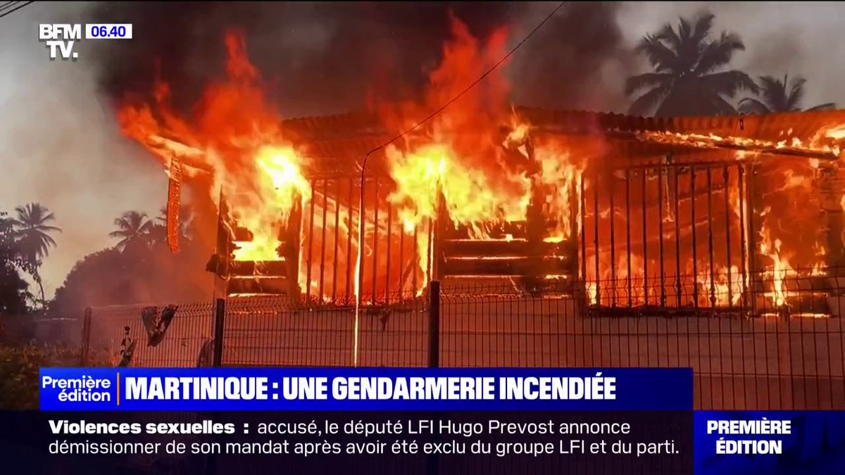 Martinique: cinq gendarmes blessés et une gendarmerie incendiée lors des manifestations contre la vie chère
