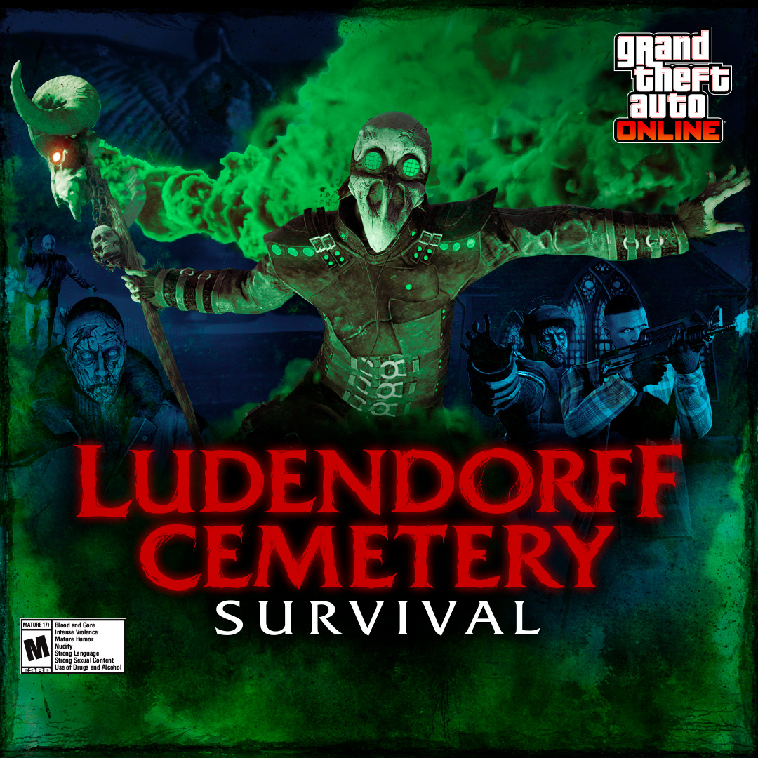 Return to North Yankton and confront a nightmarish array of foes in the new Ludendorff Cemetery Survival mode. Survive three waves to receive the Gray Creepy Cat Mask and GTA$100,000. Plus, get 2X GTA$ and RP on this new mode through October 23.