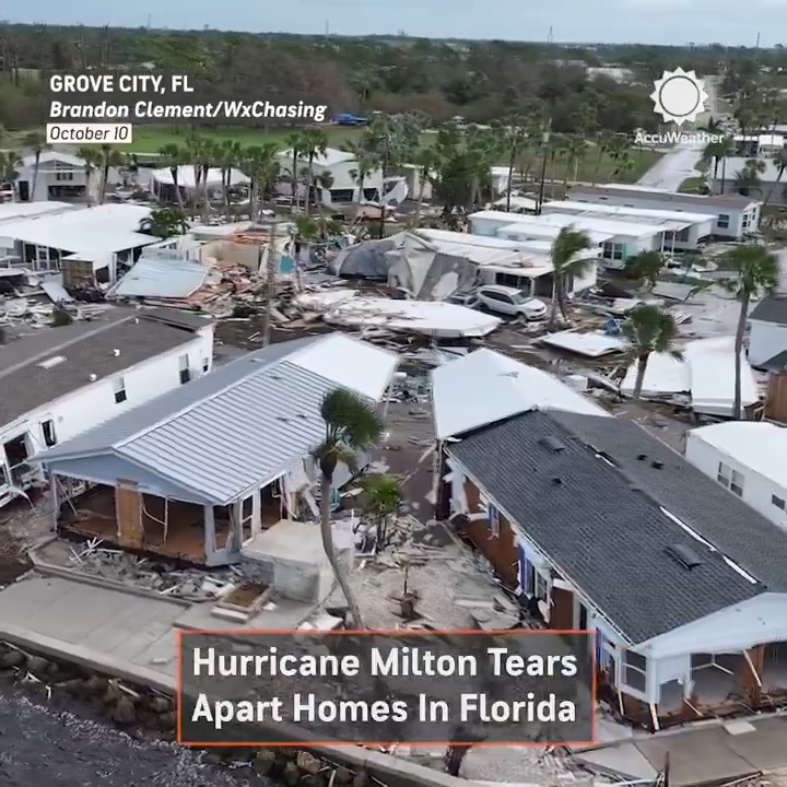 Drone video captures devastation from Hurricane Milton in Grove City and Manasota Key, Florida.