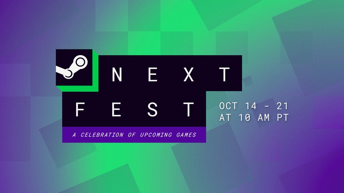 Save the date - Next Fest is back next week! If you haven't joined us before, this event celebrates all sorts of upcoming games, with demos available for each and every participant. Coming to you on Monday, October 14th!