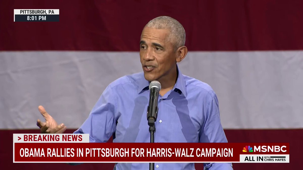 Obama paints an image of the two presidential candidates with contrasting views about freedom, suggesting Trump believes freedom "is getting away with stuff," while Harris embraces "a broader idea," while speaking at a Harris campaign event in PA.