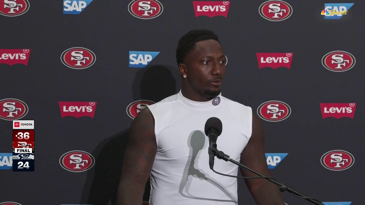 Deebo Samuel on Isaac Guerendo not scoring on his 76-yard run: “I don’t know why he didn’t score. I would have scored. He said he was looking at the sideline & people were telling him to get down. I don’t know why he was looking at the sideline anyway.”