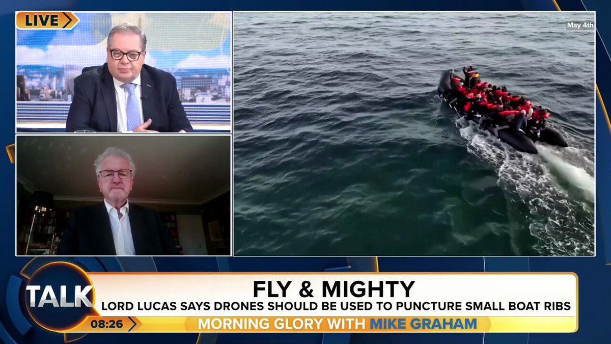 Conservative peer Lord Lucas calls for the use of drones to sink migrant boats crossing the English Channel. "Small disposable drones just buzzing around looking for an opportunity to land on the boat and stick a hole in it". Mike Graham 🇬🇧
