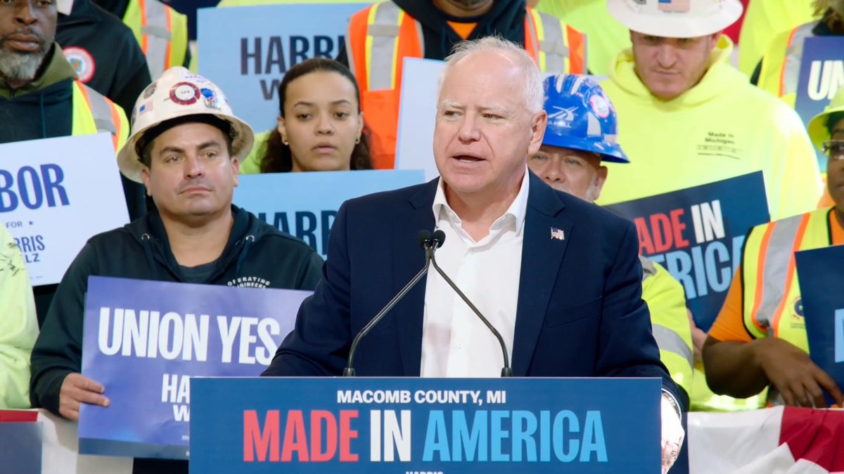 Gov. Walz: Remember when Elon Musk and Trump were caught on tape laughing about the idea of firing striking workers? Meanwhile, Musk is building his new auto plant in Mexico, not Michigan. And he’s rolling out the red carpet to China for his parts. This is the guy Trump wants to make his economic czar?