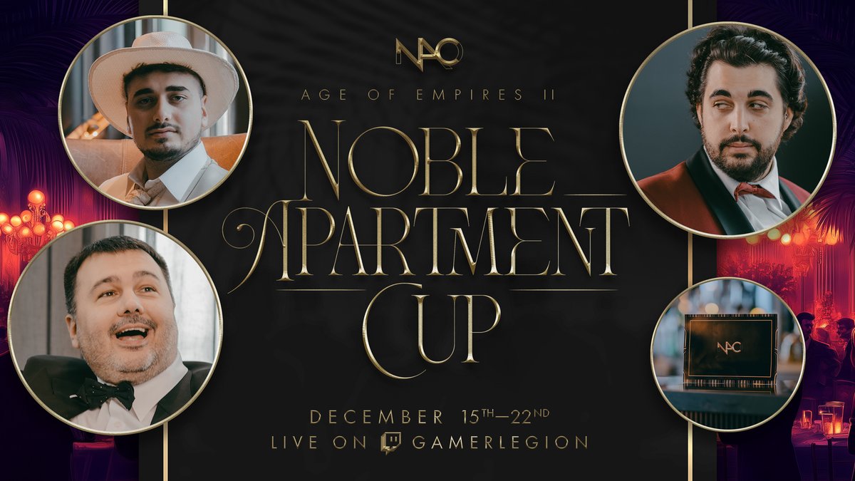 Dress to impress and watch the best! 🥂 We cordially invite you to the Noble Apartment Cup 🎉 A 10 player Age of Empires 2 LAN event, live from our Gaming House in Berlin, taking place December 15th-22nd