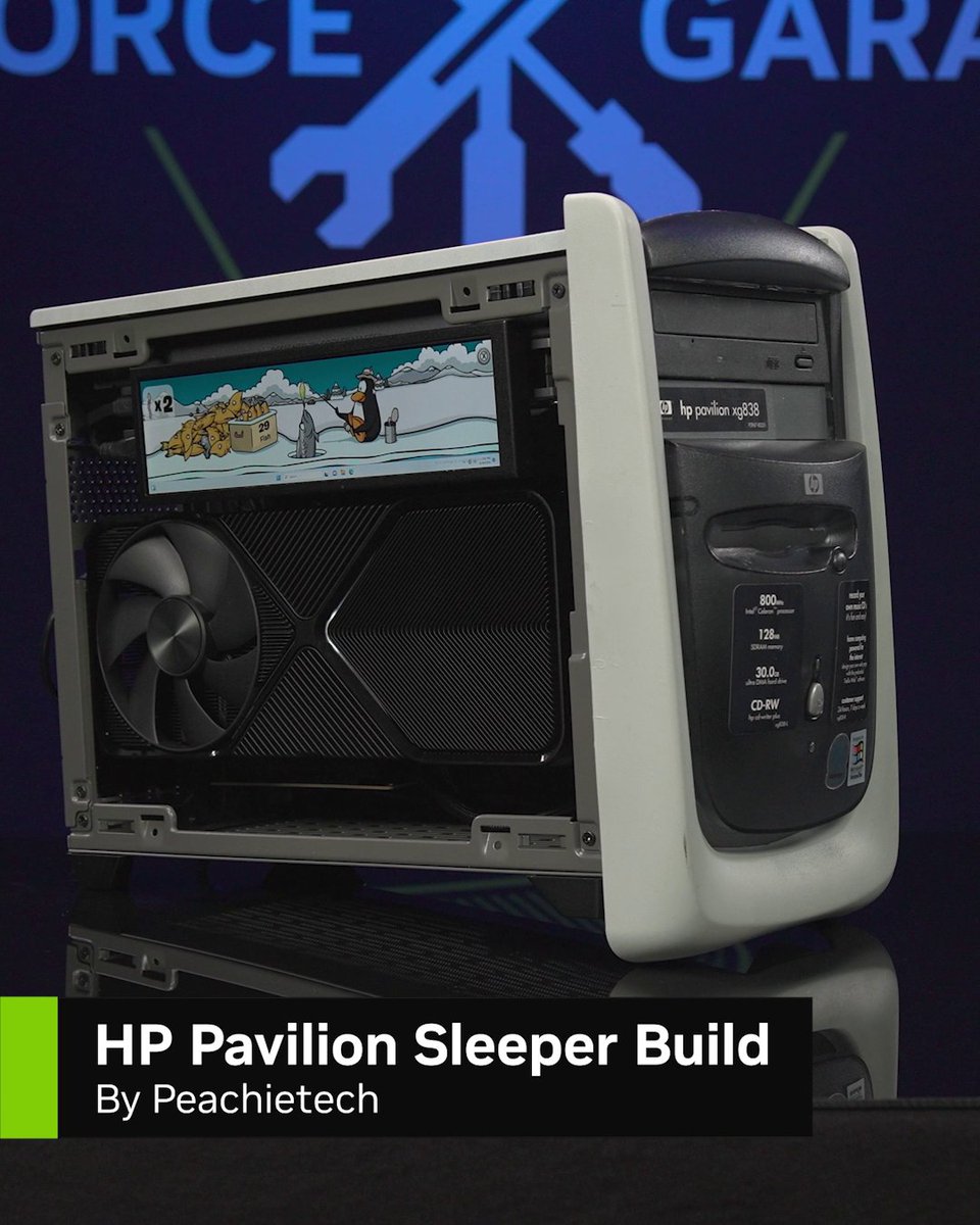 The latest episode of GeForce Garage is here with peachie 🐲 as she details how she transformed a classic HP Pavillion computer into a sleeper beast! Enter to WIN this sleeper build by liking this post + commenting #GeForceDay!