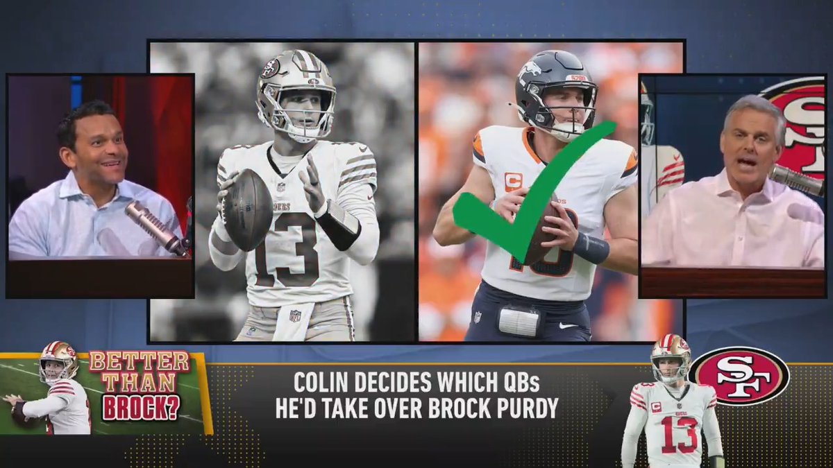 "He's a more accurate thrower collegiately... He didn't inherit all these Kittle, Deebo, Aiyuk and all these wonderful toys to play with." — @ColinCowherd picks Bo Nix over Brock Purdy