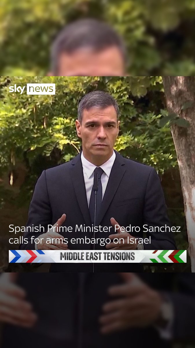 Spanish Prime Minister Pedro Sanchez called for an arms embargo on Israel ⬇️ Prime Minister Pedro Sanchez made the call after visiting with Pope Francis at the Vatican City 🔗