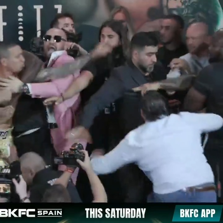 Conor McGregor had to jump in to break up a brawl at the #BKFCSpain weigh-ins 🔥👊