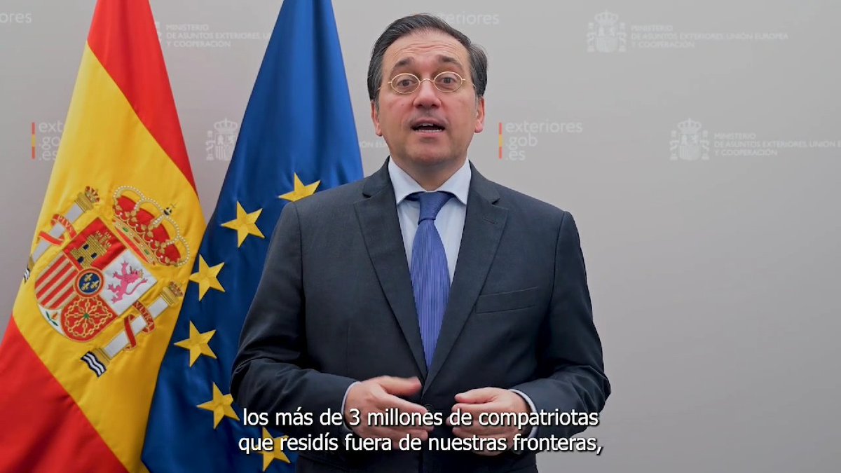 El #DíaDeLaFiestaNacional, el ministro José Manuel Albares envía una felicitación a las y los españoles, y en especial a los residentes en el exterior, cooperantes y a las 5.300 personas que conforman nuestro Servicio Exterior. Todos contribuís a que España tenga voz y peso en el mundo.