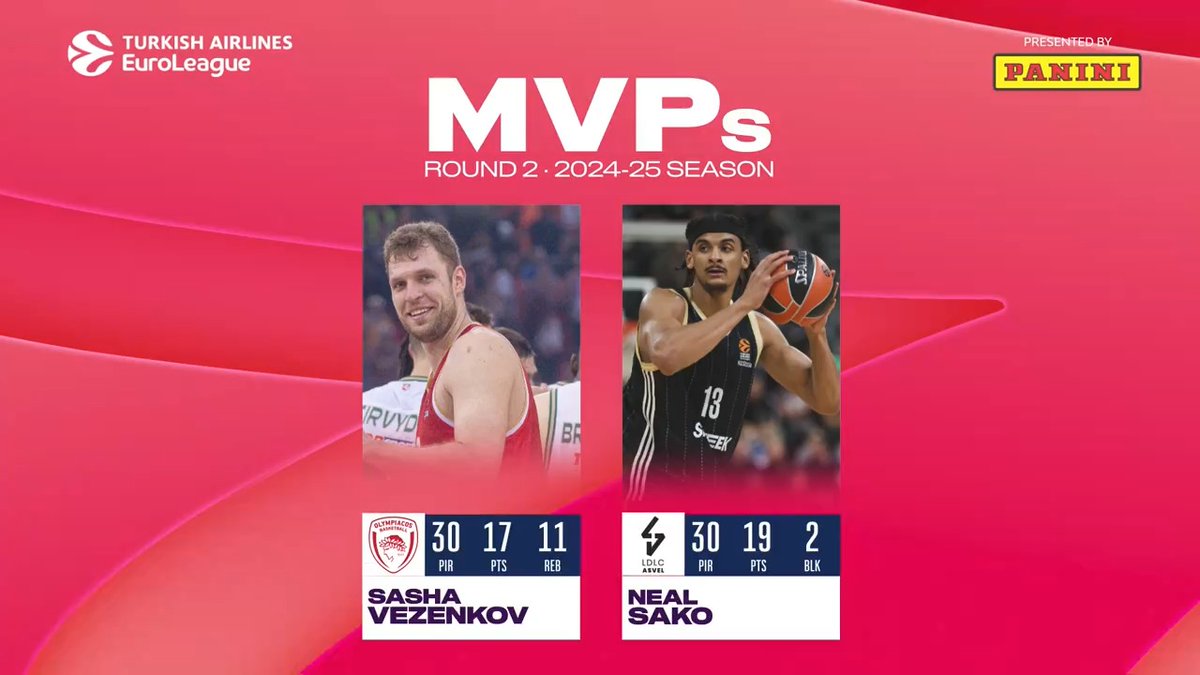 You cannot seperate them 🤝 In Round Two, we have Co-MVPs 🏆 Sasha Vezenkov dominated on his first home game back with Olympiacos B.C. while Neal Sako had an INSANE Stat-Line for LDLC ASVEL 🥶 'MVP of the Round' I Panini America