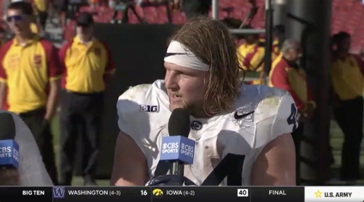 "We're on the other side of the United States and we got half the stadium in white and we love em!" Penn State Football tight end Tyler Warren after his 17-reception, 224-yard performance in the Nittany Lions' OT win over USC