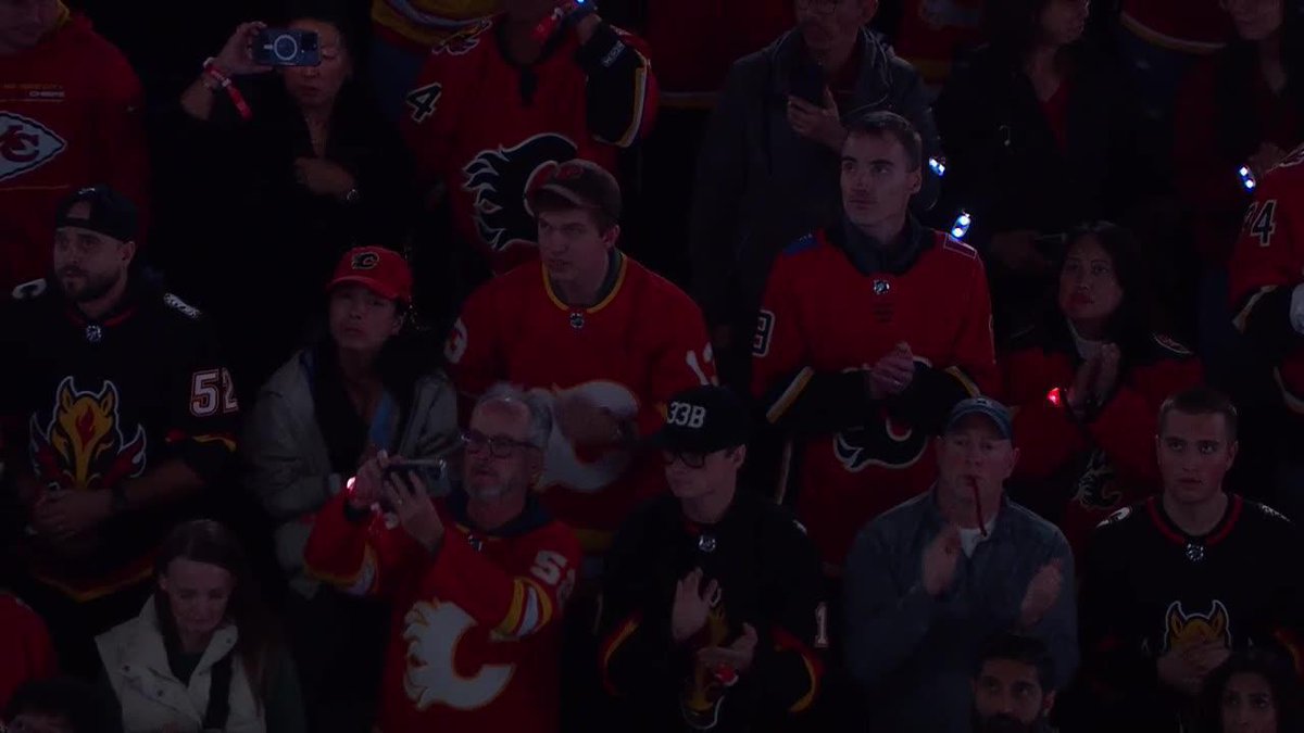 The Calgary Flames played a tribute video for Johnny Gaudrau, which ended with his goal song "Johnny B. Goode" and a lengthy ovation ❤️