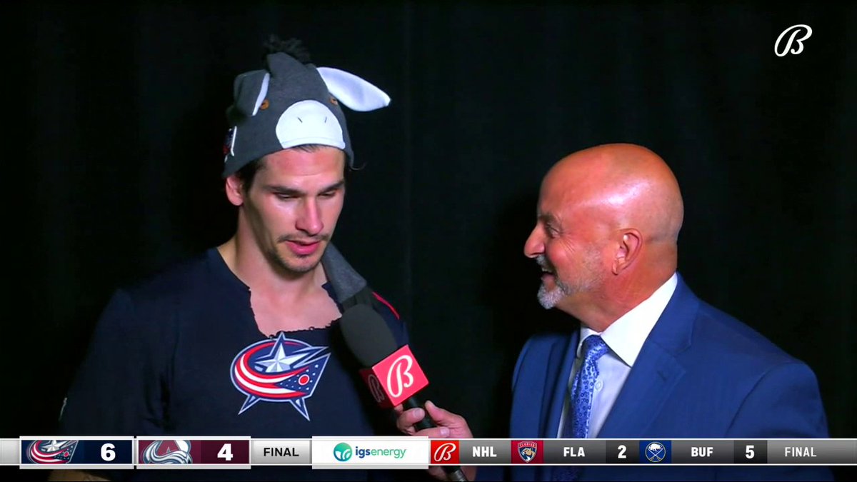 Sean Monahan explains the special meaning behind the donkey hat and the connection it has with Johnny Gaudreau. 💙 #CBJ