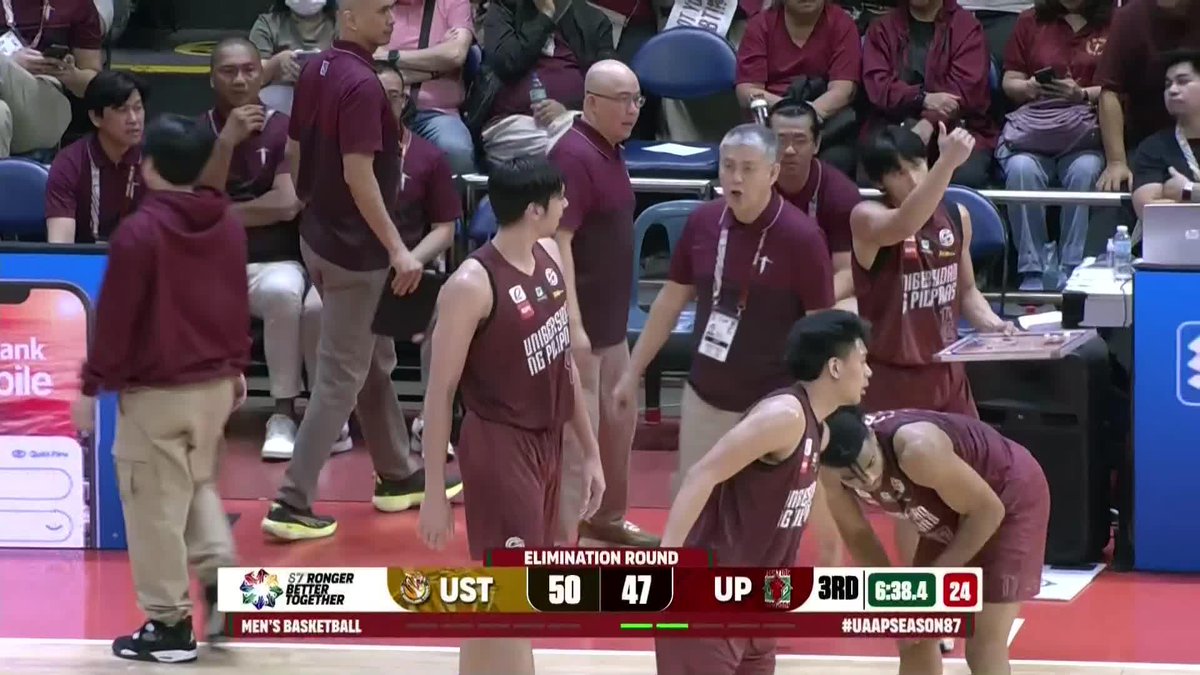 AYE, COACH JD 🫡 UP’s JD Cagulangan took on the role of a playing coach for his Fighting Maroons teammates in their Round 2 game against the UST Growling Tigers. #UAAPSeason87 #UAAPonOneSports #StrongerBetterTogether #LegendsStartHere #OneSports
