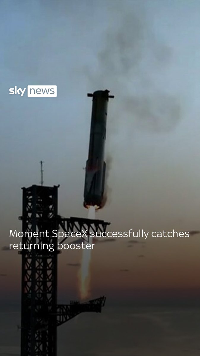 A SpaceX booster rocket has returned to Earth and been caught by giant robotic arms - following a successful launch of the company's Starship spacecraft. Read more: