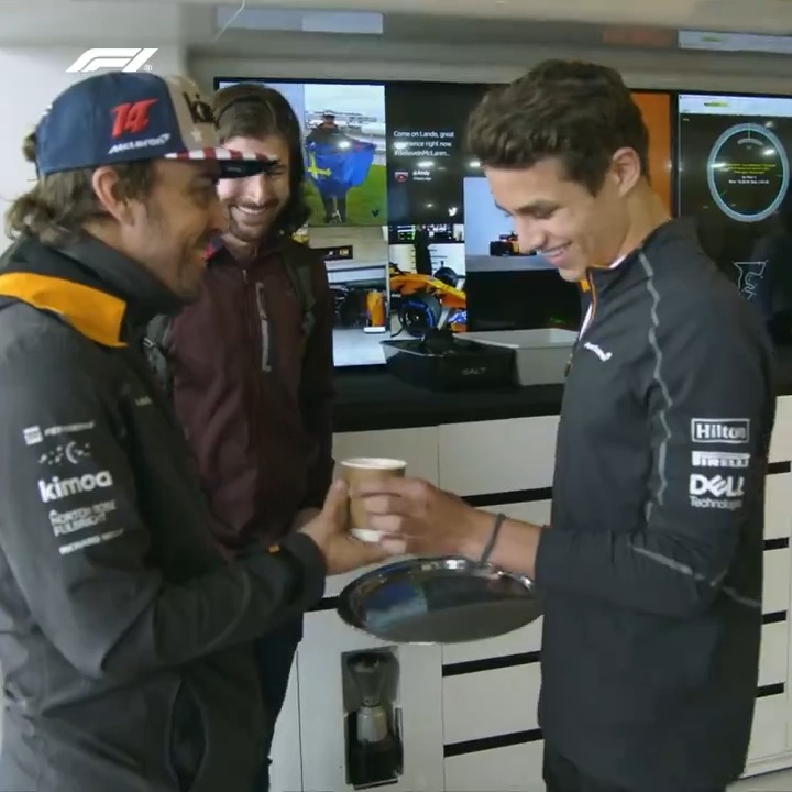 One day you're the tea boy on work experience... just a few years later, you're a championship contender 🤩 #F1 #USGP Lando Norris Fernando Alonso