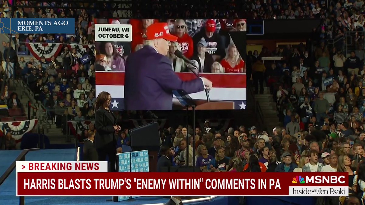 .Jen Psaki: "With 22 days to go before November 5th, she ratcheted up the stakes to about an eleven. And she did that in a fairly remarkable way -- by using Donald Trump's own reckless words against him and playing his words at her own rally."