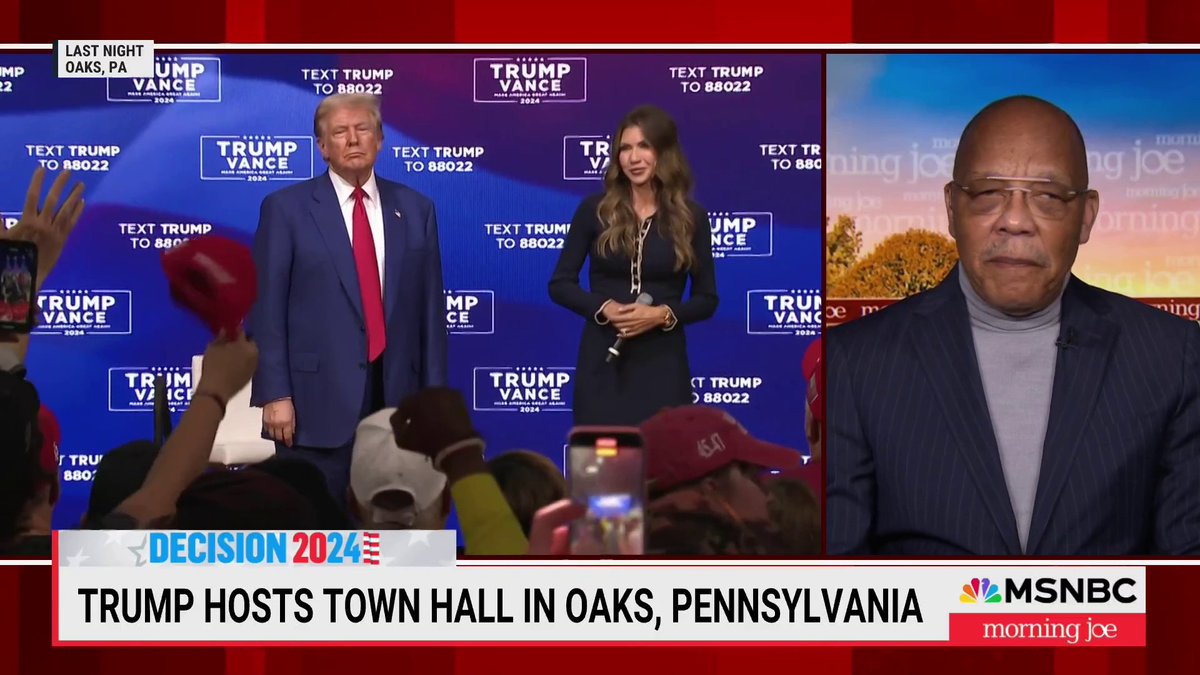 "This is not normal behavior. This is not a competent, normal person. This is crazy, but there he is. " — Eugene Robinson reacts to Trump's "bizarre" PA rally on Monday night, where he stood onstage swaying to songs like "YMCA" and "November Rain" for nearly 40 minutes