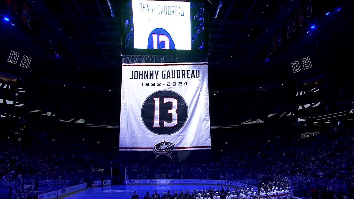 The Columbus Blue Jackets honored Johnny Gaudreau prior to their first home game of the season ❤️ Gaudreau and his brother Matthew died on Aug. 29 when they were struck by an alleged drunk driver in New Jersey.
