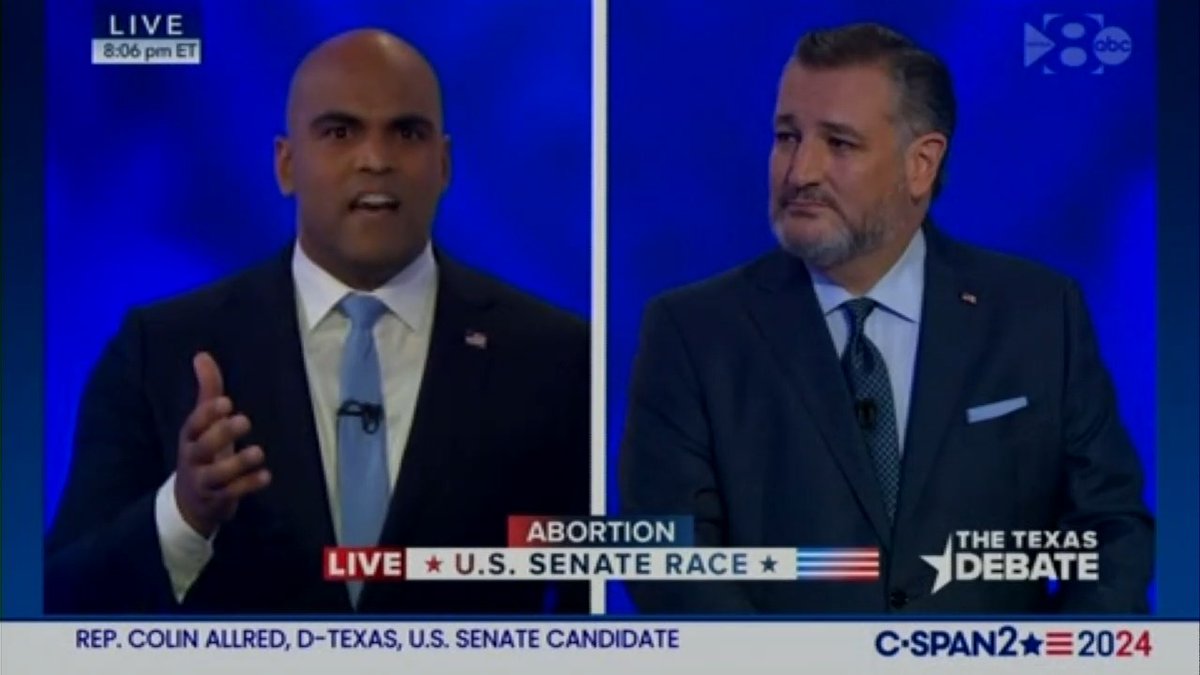 .Colin Allred: Senator Cruz just looked into the camera and lied to Texans. You should look into the camera and speak to Kate Cox and explain why you called Texas’ abortion ban perfectly reasonable. You should speak to the 26,000 Texas women who've been forced to give birth to their rapist’s child under this law that you called perfectly reasonable