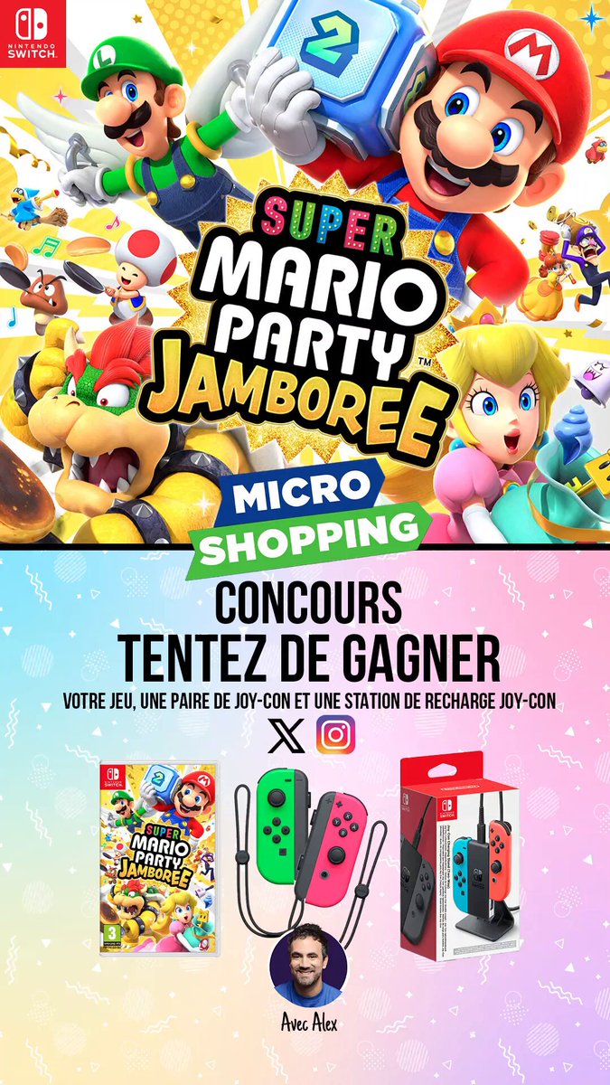 .Alex Goude vous présente le plus grand Mario Party jamais créé ! Tentez de gagner un lot jeu + Joy-Con + Station de chargement ⤵️ 🎲 RT, like &amp; follow Micromania-Zing / Alex Goude 🎲 Mentionne en réponse un ami avec #MicromaniaMarioParty TAS dans 7 jours !
