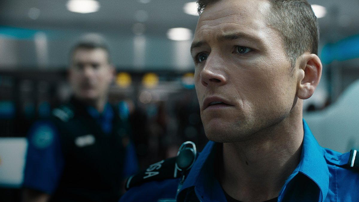 Taron Egerton, Sofia Carson, Danielle Deadwyler and Jason Bateman star in Carry-On. Landing December 13. A young TSA agent fights to outsmart a mysterious traveler who blackmails him into letting a dangerous package slip onto a Christmas Eve flight.