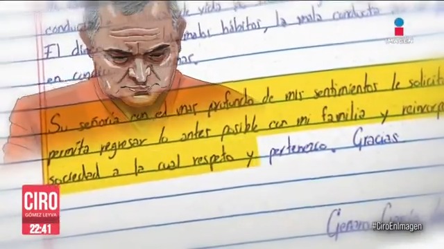 A unas horas de la audiencia donde le dictarán sentencia, Genaro García Luna hizo un último intento para que el juez reconsidere los años que pasará en prisión. Esta fue la carta que escribió a mano con su última súplica: