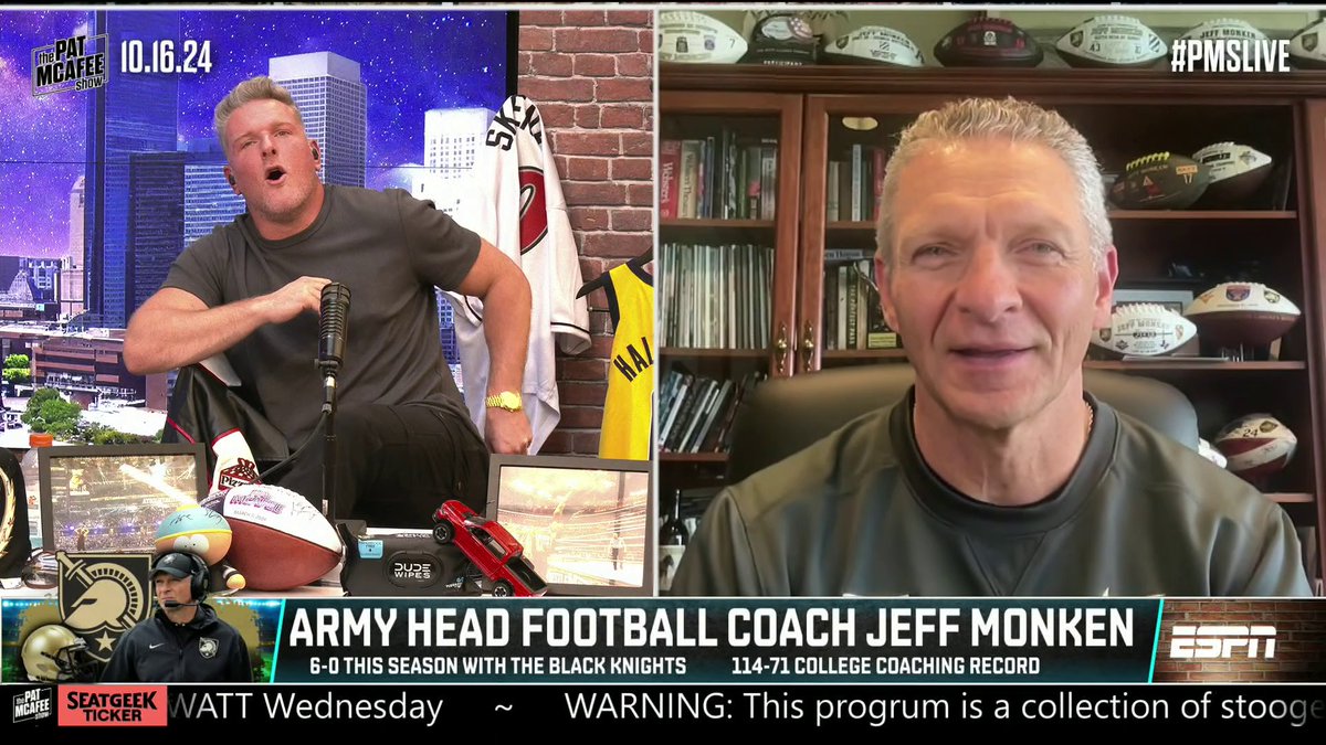 Army Head Coach Jeff Monken tells The Pat McAfee he's not worried about Navy on the field 👀 "Do they still have a football program at that school?" 😅