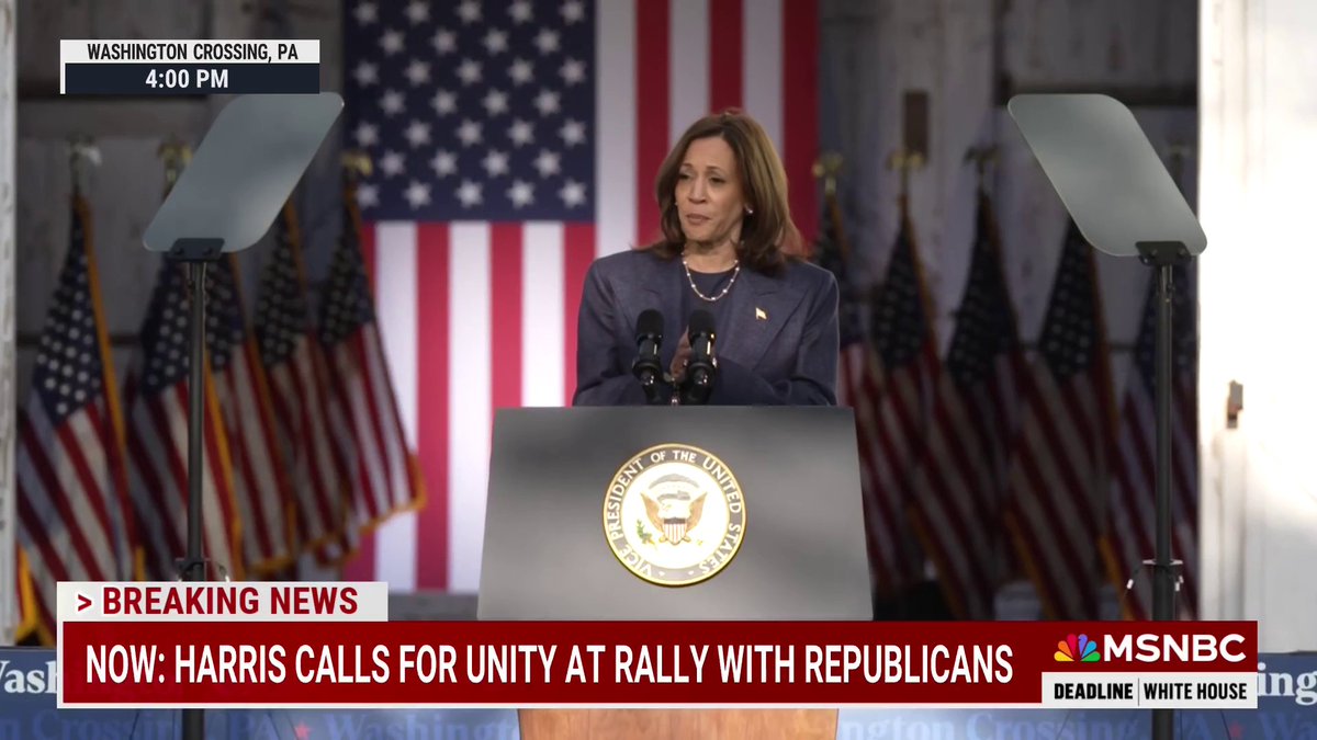 VP Harris spoke at a rally in PA where she highlighted Republicans backing her candidacy for president and criticized Donald Trump. "He who violated the oath to uphold the Constitution of the United States and make no mistake, he who, if given the chance will violate it again."
