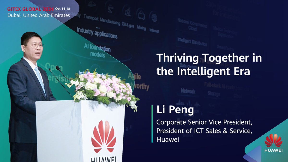 At #GITEXGLOBAL 2024, Corporate SVP and President of ICT Sales &amp; Service Li Peng said #Huawei is innovating non-stop to help customers succeed, enable local partners, and cultivate local talent. Learn more: #BetterTogether #HuaweiGITEX