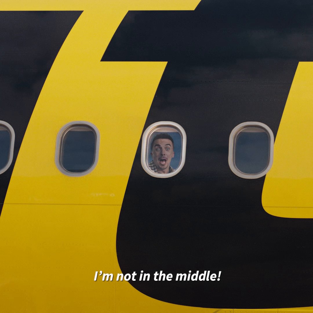 Middle no more. Frankie Muniz is now in the aisle or window! Book Go Comfy and enjoy a blocked middle seat, bags, drink and snack. #NotInTheMiddle #GoComfy