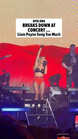 #RitaOra got emotional onstage while singing her hit song with #LiamPayne, "For You," after the former #OneDirection singer's death 💔 #RIP