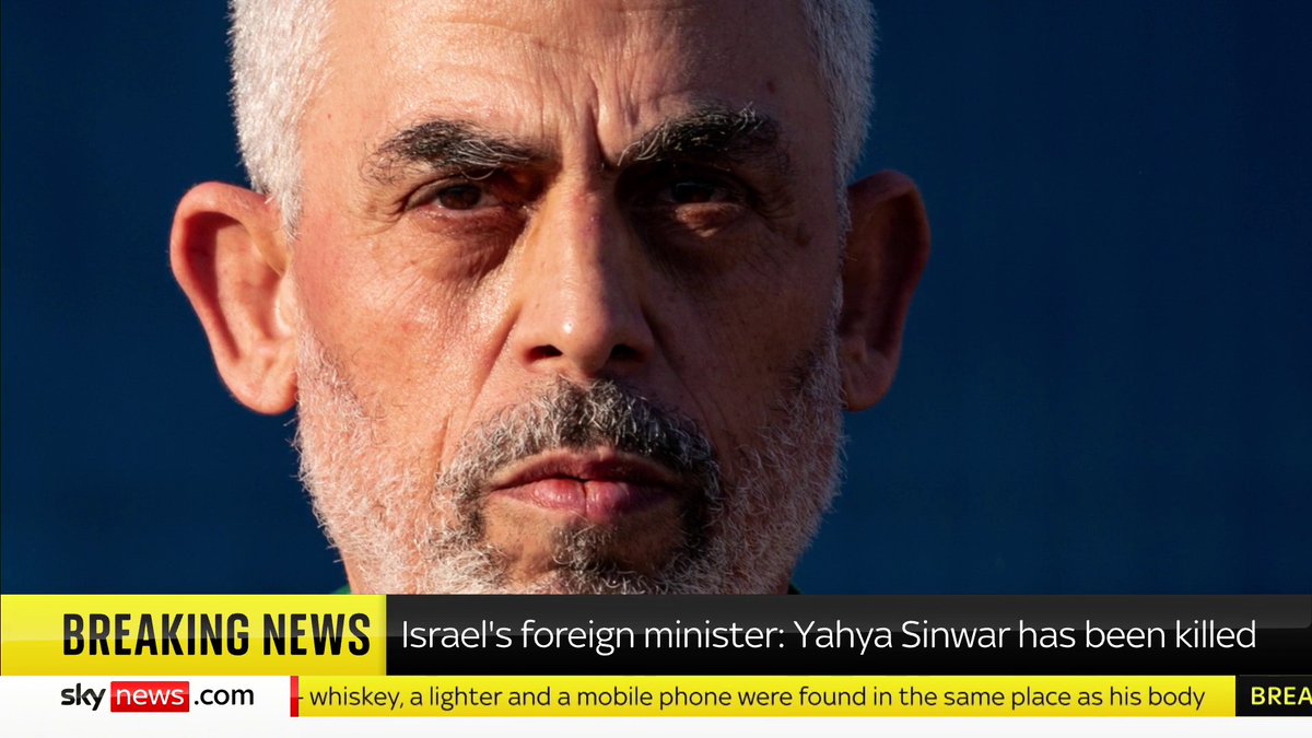 BREAKING: Israel's foreign minister has confirmed Hamas leader Yahya Sinwar has been killed 📺 Sky 501, Virgin 602, Freeview 233 and YouTube