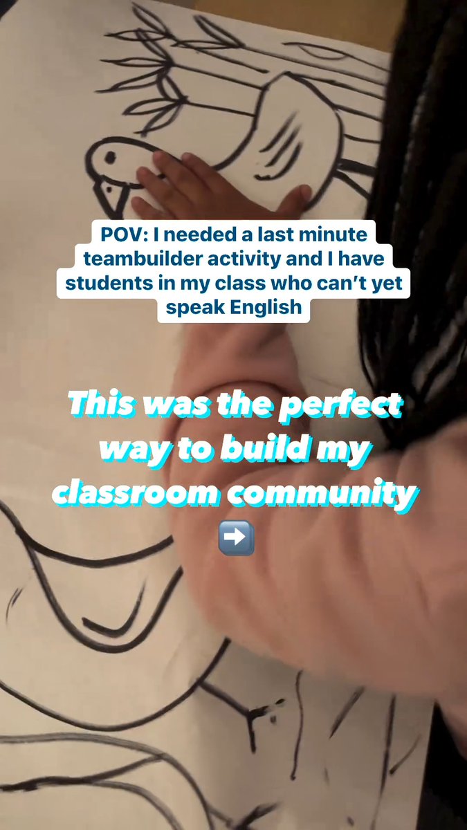 From risawoods_ on IG: “SHARE this with your teacher friends! If you know me personally, you know I can come up with a fun activity in no time. I had an extra 20 minutes that I didn’t know about last week and came up with this on the spot. Took no plan time and materials I already had. And the best part, my students who are learning English and my disabled students could all participate. I almost wish I kept the original audio in so you could hear how hard they were all laughing. It was the perfect way to build a classroom culture of enjoying each other and being able to make mistakes/laugh at yourself. Please steal this activity for yourself!”