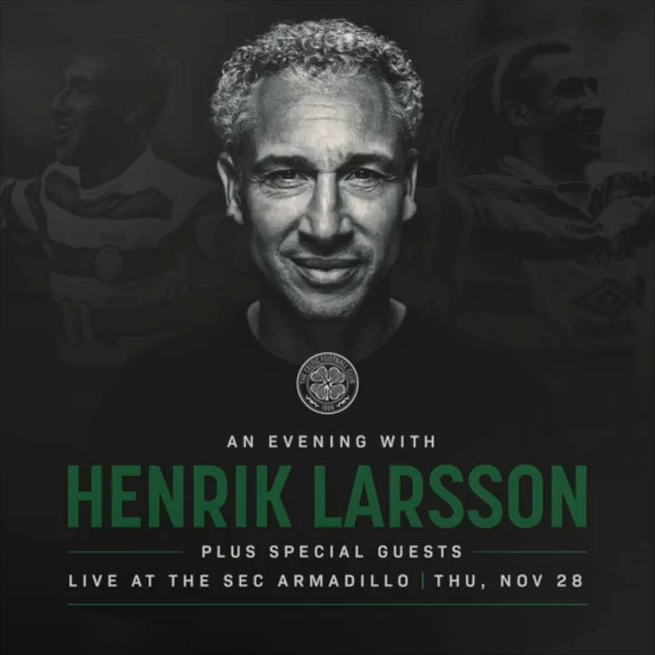 🇸🇪😛 An Evening with Henrik Larsson! We are delighted to announce that one of #CelticFC's greatest ever players will be returning to Glasgow next month for a very special live event at the SEC Armadillo 🍀 Find out how to sign up for the exclusive pre-sale below ⤵