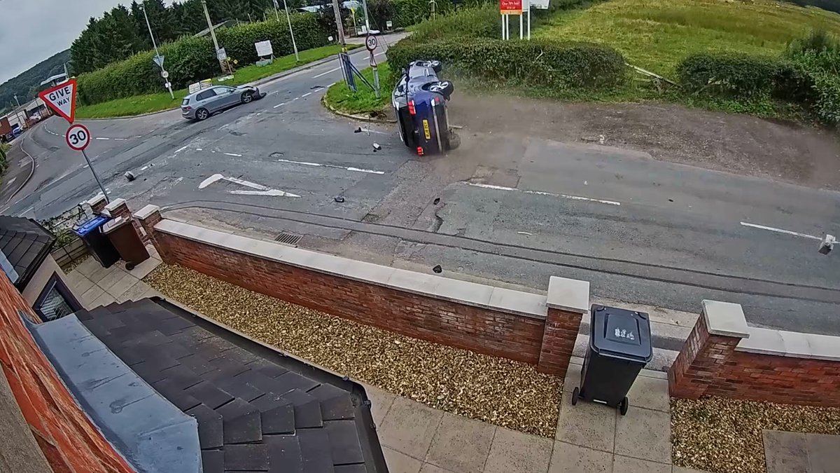 A camera outside a pub in Staffordshire has captured a series of crashes at a road junction. Full story: