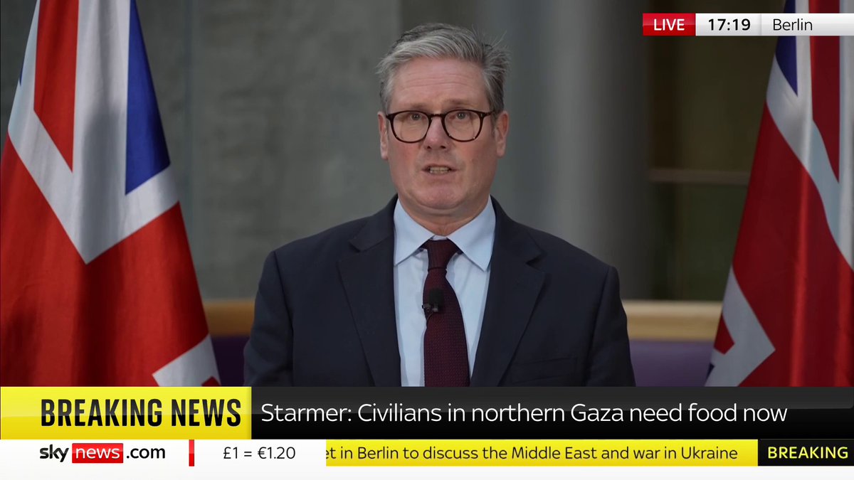 "I say once again to Israel: The world will not tolerate anymore excuses on humanitarian assistance." Prime Minister Sir Keir Starmer says the "dire humanitarian situation" in Gaza "cannot continue". Latest: 📺 Sky 501, Virgin 602 and Freeview 233