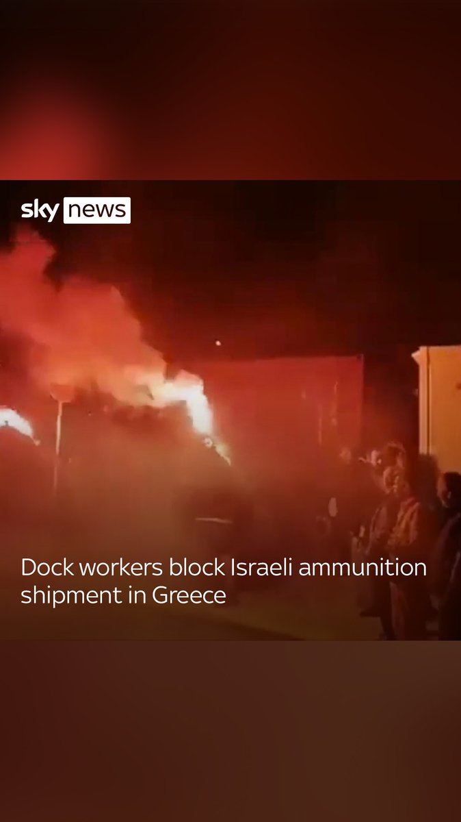Protesters and dock workers have blocked an Israeli ammunition shipment in Piraeus, Greece. It was destined for the port of Haifa in Israel. Latest from the Middle East: