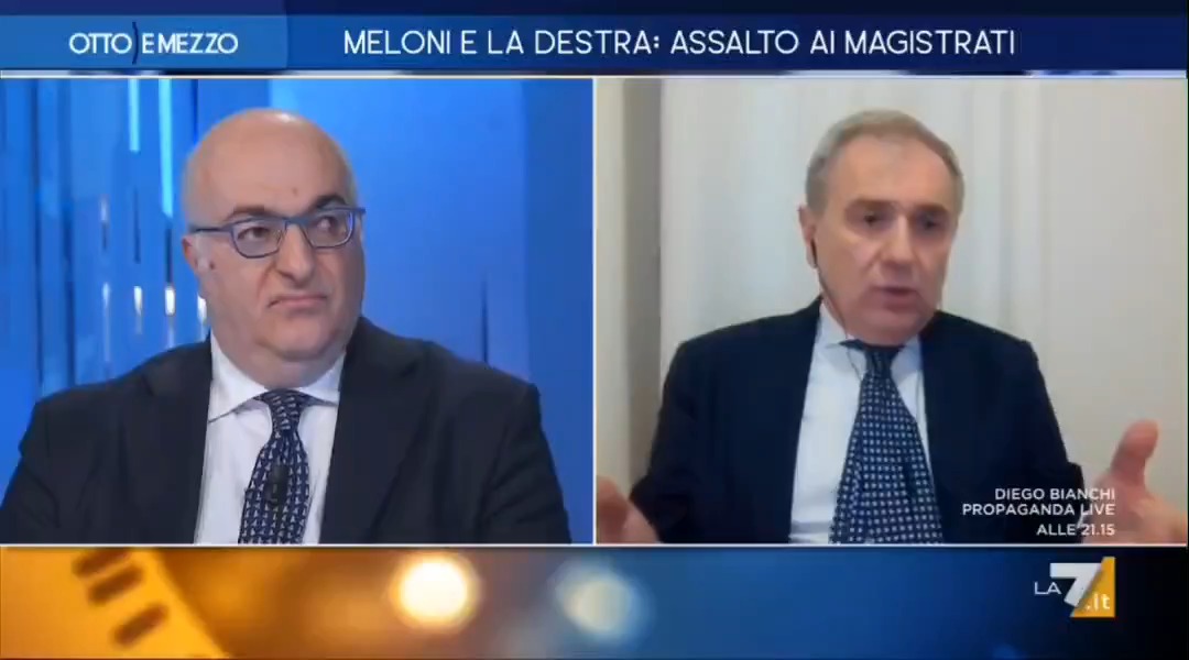 "C'è un fraintendimento di fondo. Il ruolo della giurisdizione in una democrazia non è quello di collaborare con l'attuazione del programma di governo, ma di tutelare diritti e garanzie delle persone" #ottoemezzo
