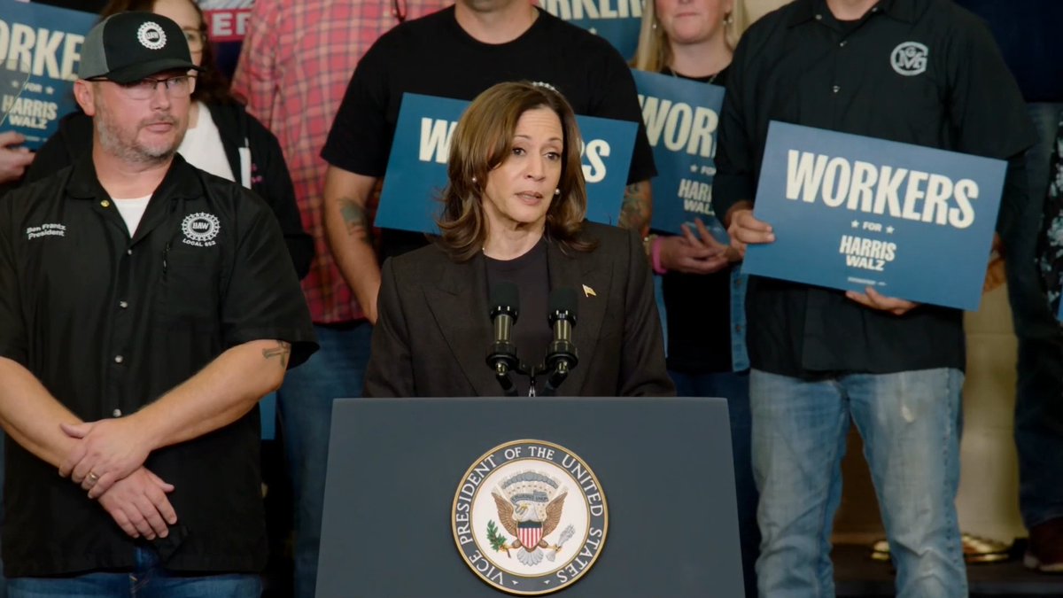 Vice President Harris: Trump has never had to work a job that came with calloused hands or an hourly wage. He got handed $400 million on a silver platter and filed for bankruptcy six times. He will never understand the work of a United Auto Worker