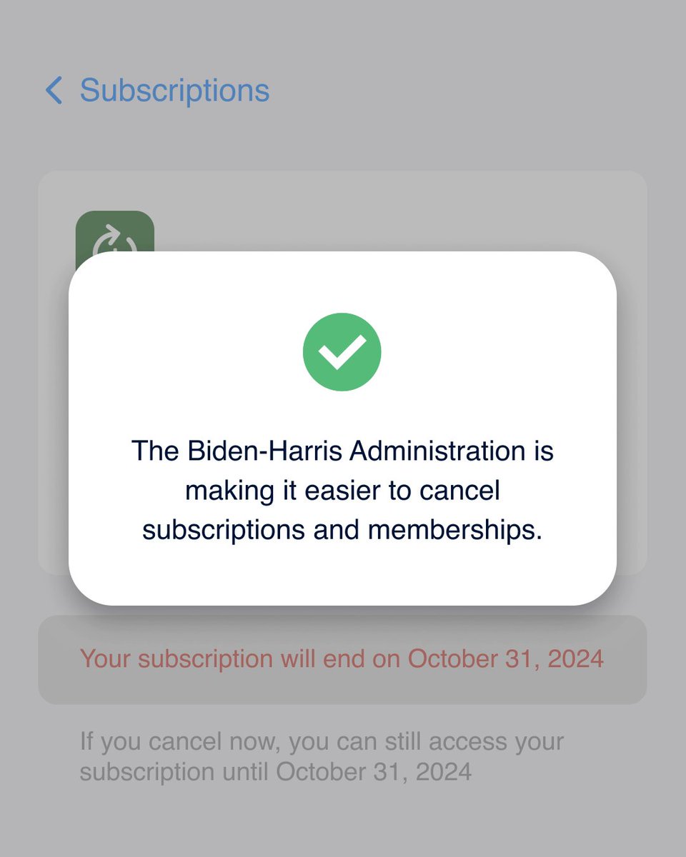 Too often, Americans are forced to jump through endless hoops just to cancel a subscription and are stuck paying for a service they no longer want. That’s why our Administration has finalized a rule to make it as easy to cancel a subscription as it was to sign up.
