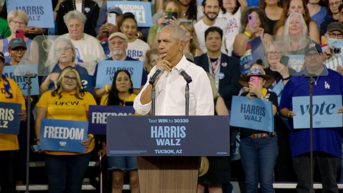 President Obama: I’ve heard some people say, ‘That economy when Trump first came in was pretty good.’ Yeah, it was good because it was my economy. I handed him 75 straight months of job growth and all he did with it was give a tax cut to people who did not need one and drove up the deficit in the process. And now he wants to do it again