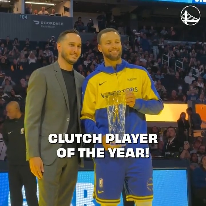 The Kia America Clutch Player of the Year award is named after the incomparable Jerry West. Tonight, Jerry West's son Jonnie, who is the Warriors Senior Director of Pro Personnel, was on hand to present Stephen Curry with the trophy.