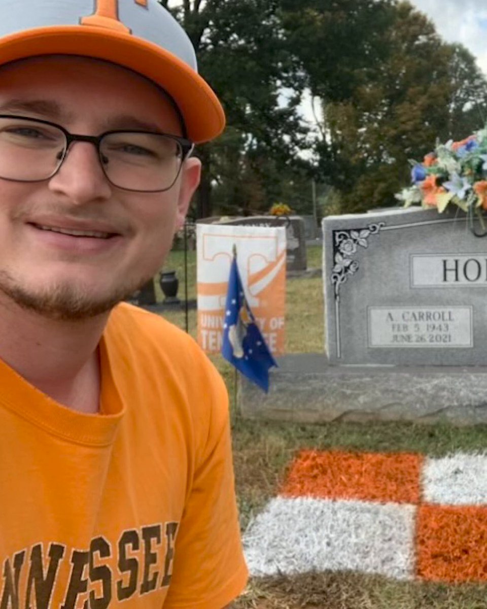 "We have a saying in Tennessee, 'Vols for life.' ... Vols forever." Josh Hazelwood brought some Tennessee end zone grass and the iconic checkerboards to his grandpa's grave 🧡