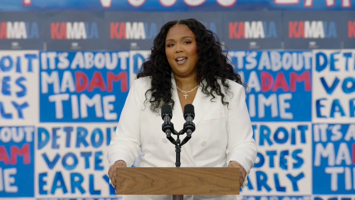 .LIZZO: I'm so proud to be from Detroit. They say if Kamala Harris wins, the whole country will be like Detroit. Proud like Detroit. Resilient like Detroit. The same Detroit that innovated the auto industry and the music industry. Put some respect on Detroit's name